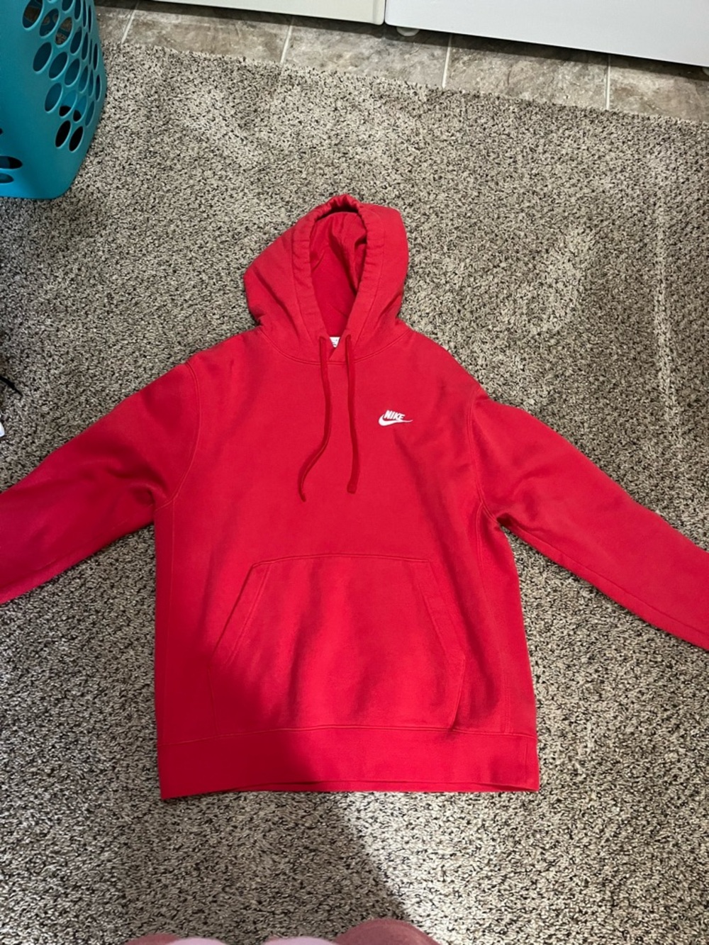 Nike Red Men's Crewneck Hoodie with Small Swoosh